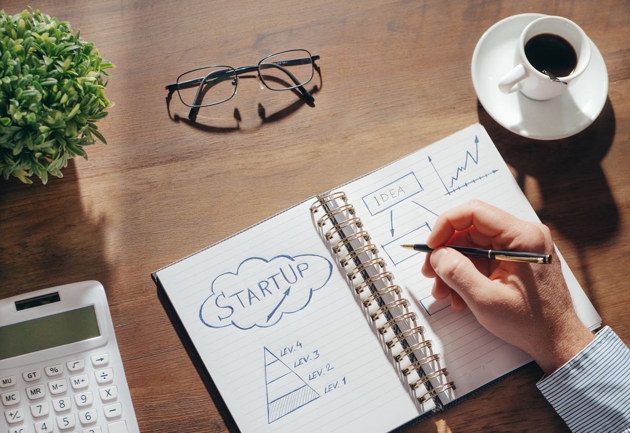 Pre-opening Timeline: What to Plan and When A creative workspace featuring startup planning on a notepad, eyeglasses, and a cup of coffee.